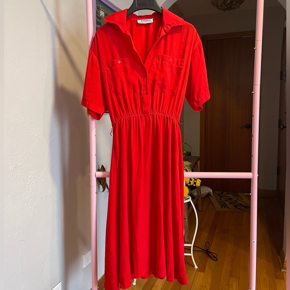 Vintage Red Collared Dress w Pockets - Picture 5 of 5